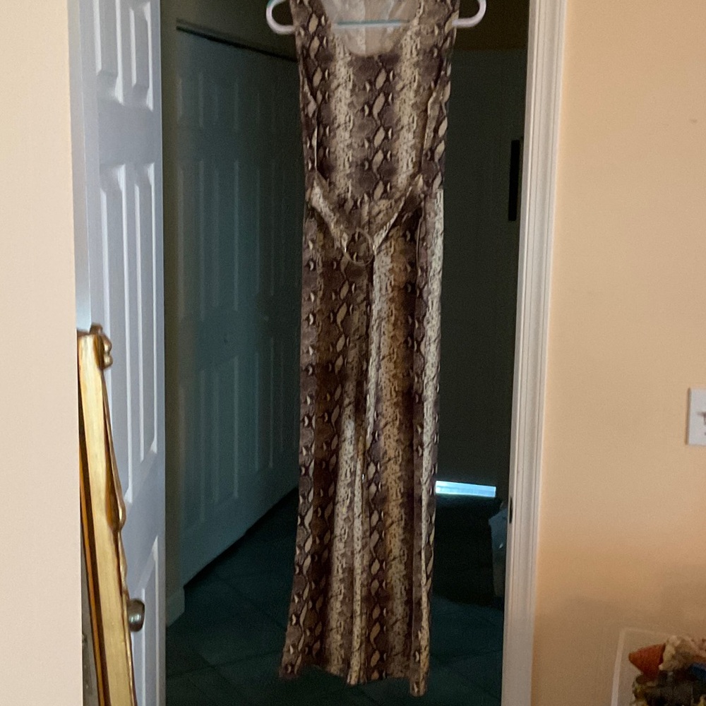 Justify Brown and Cream Snake Print Jumpsuit